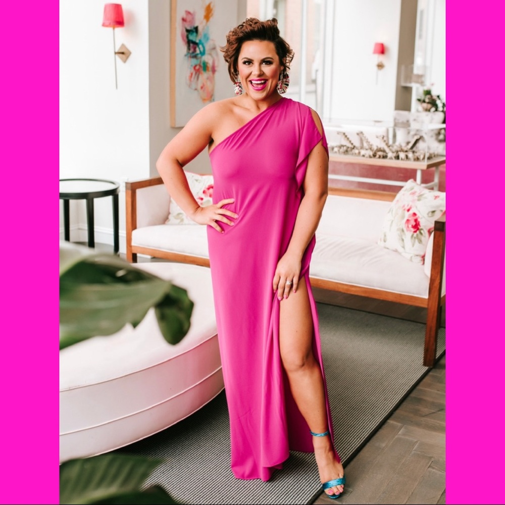ONE SHOULDER LONG DRESS- FUCHSIA